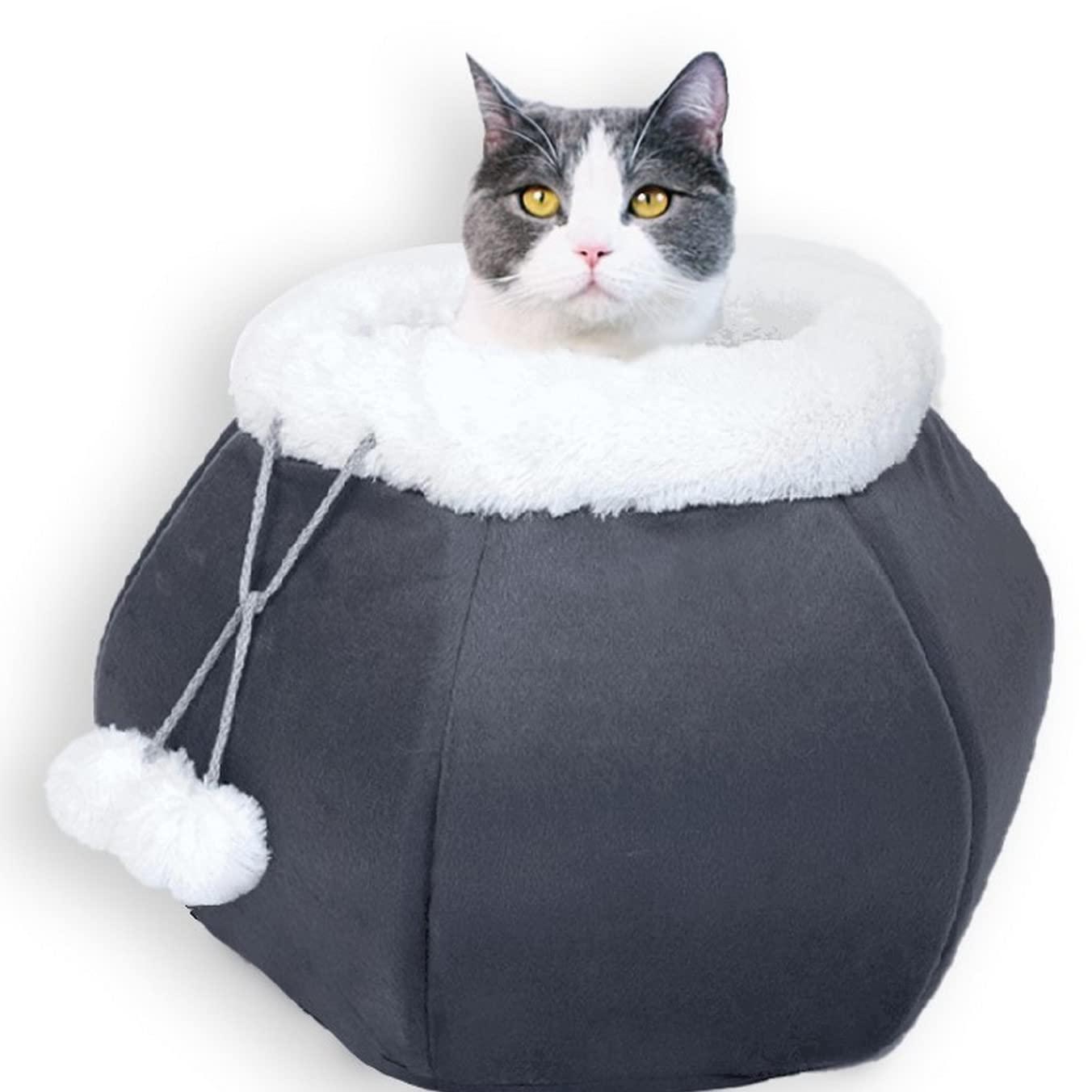 Cat Beds for Indoor Cats   Cat Cave Bed Plush Round Soft Pet Tent with