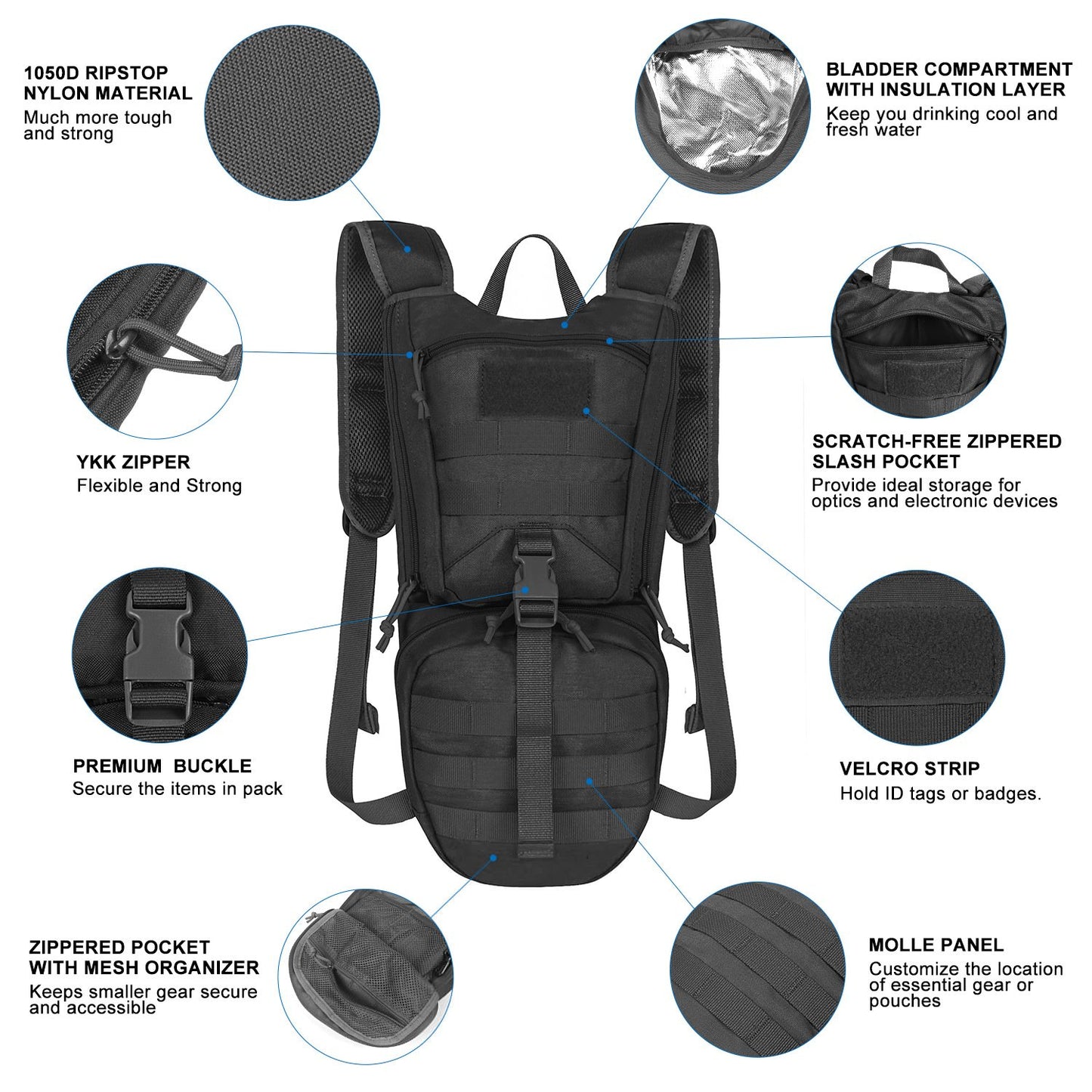 Tactical Hydration Backpack with 2.5L Bladder and Thermal Insulation