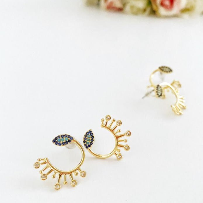 Gold Evil Eye Stud Earrings, CZ Paved Evil Eye Earrings Stud, Trendy