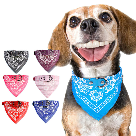 Adjustable Dog Bandana Leather Printed Soft Collar For Dog Pet