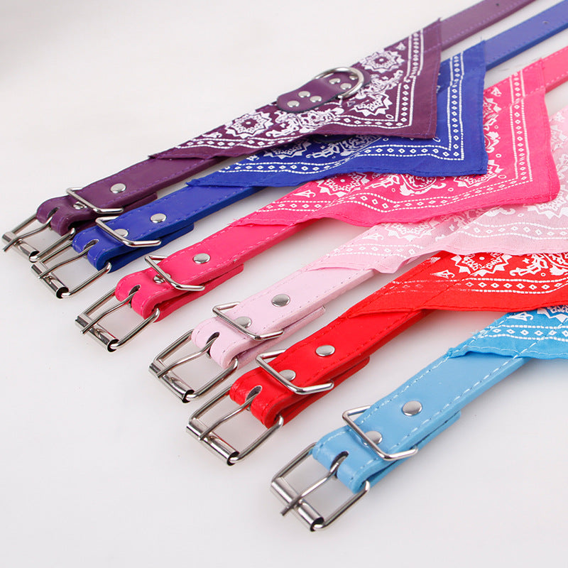 Adjustable Dog Bandana Leather Printed Soft Collar For Dog Pet