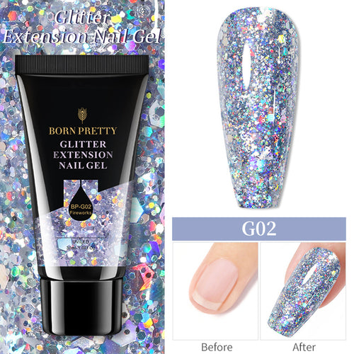 Born Pretty 30/20ml Glitter Acrylic Gel Finger Extension Silver Pink