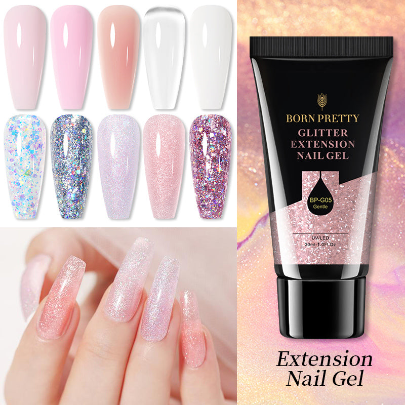 Born Pretty 30/20ml Glitter Acrylic Gel Finger Extension Silver Pink