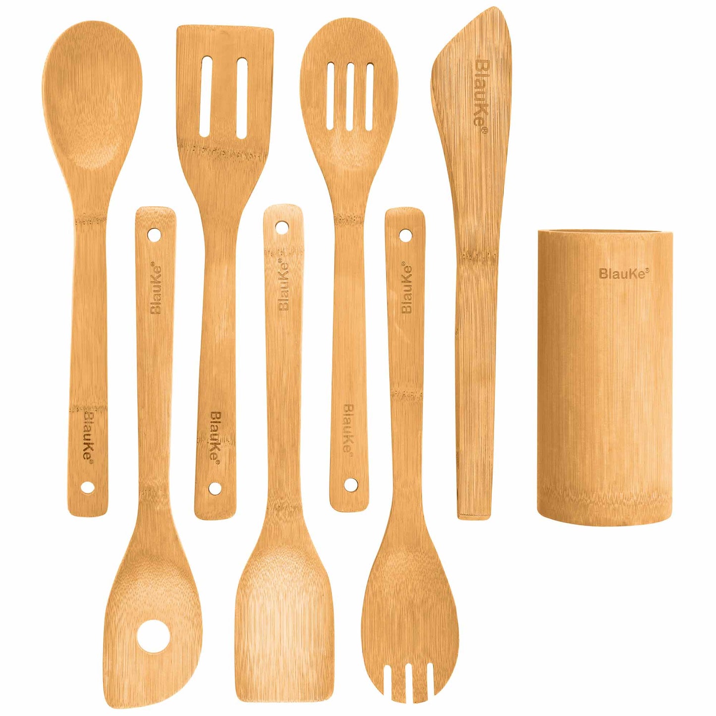 Bamboo Kitchen Utensils Set 8-Pack - Wooden Cooking Utensils