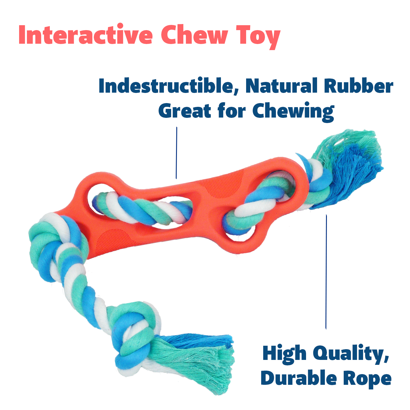 Rubber Bone Dog Chew Toy with Tug Rope -- Great for Active Dogs