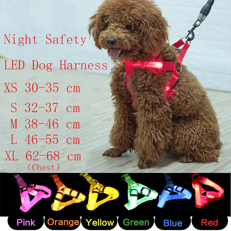 USB Rechargeable Luminous Dog Harness No Pull LED Light Night Safety