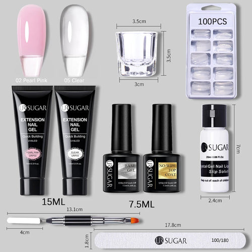 UR SUGAR 15ml Extension Nail Gel Set Full Manicure Kit Crystal Acrylic