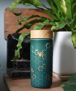 Honey Bee Ceramic Travel Mug / Gold 12.3 oz