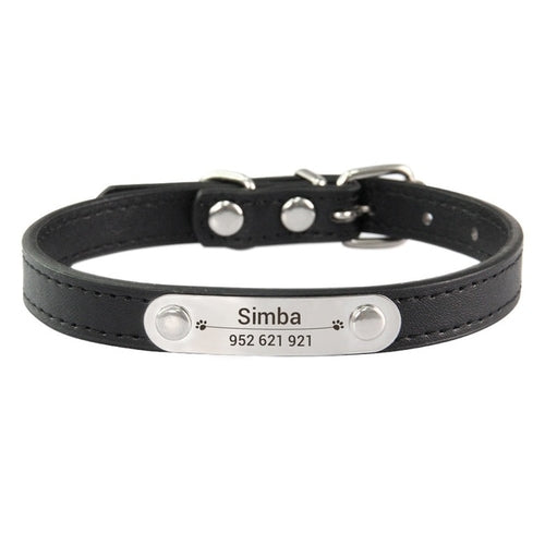 Personalized Dog Collar Name Carved Id Anti-lost Solid Pu Leather