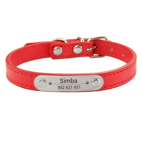 Personalized Dog Collar Name Carved Id Anti-lost Solid Pu Leather