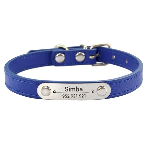 Personalized Dog Collar Name Carved Id Anti-lost Solid Pu Leather