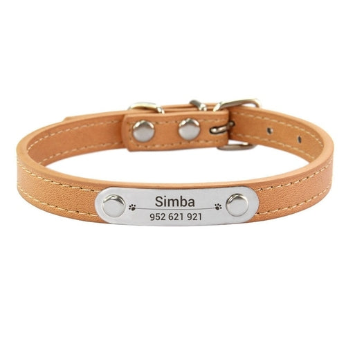 Personalized Dog Collar Name Carved Id Anti-lost Solid Pu Leather