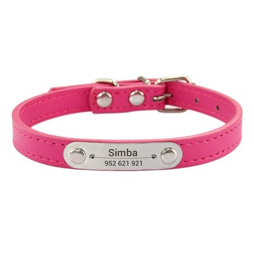 Personalized Dog Collar Name Carved Id Anti-lost Solid Pu Leather