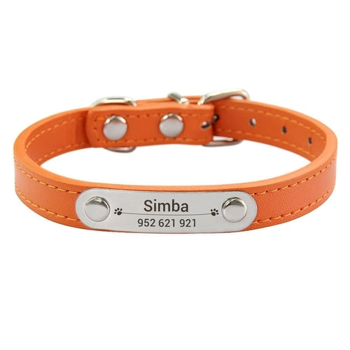 Personalized Dog Collar Name Carved Id Anti-lost Solid Pu Leather