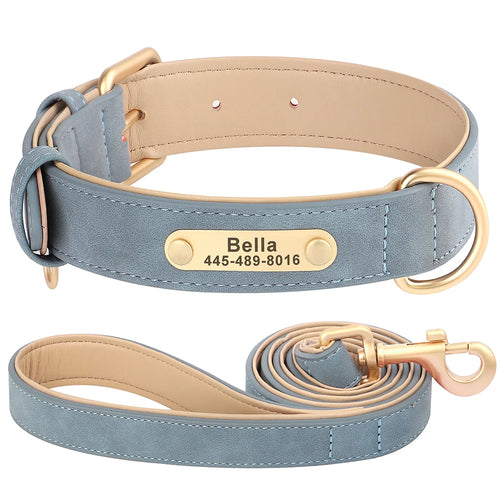 Personalized Dog Collar Leash PU Leather Dog Collars Pet Walking Lead