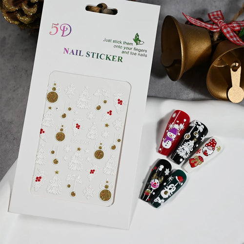 1PC Christmas Santa Claus Elk Nail Art Stickers 3D Snowflake New Year