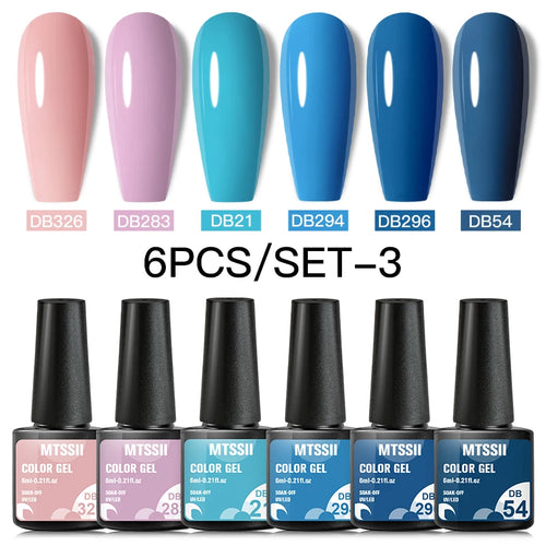 6PCS/SET Color Nail Gel Polish Set Kits  Base Top Coat  Varnish Soak