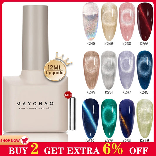 MAYCHAO 12ML Cat Eye Gel Nail Polish With Magnet Soak off UV