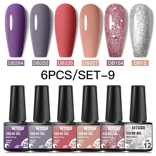 6PCS/SET Color Nail Gel Polish Set Kits  Base Top Coat  Varnish Soak