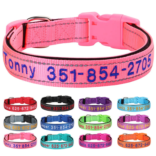 Embroidered Nylon Dog Collar Free Custom Dogs Collar Reflective Pet ID