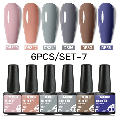 6PCS/SET Color Nail Gel Polish Set Kits  Base Top Coat  Varnish Soak