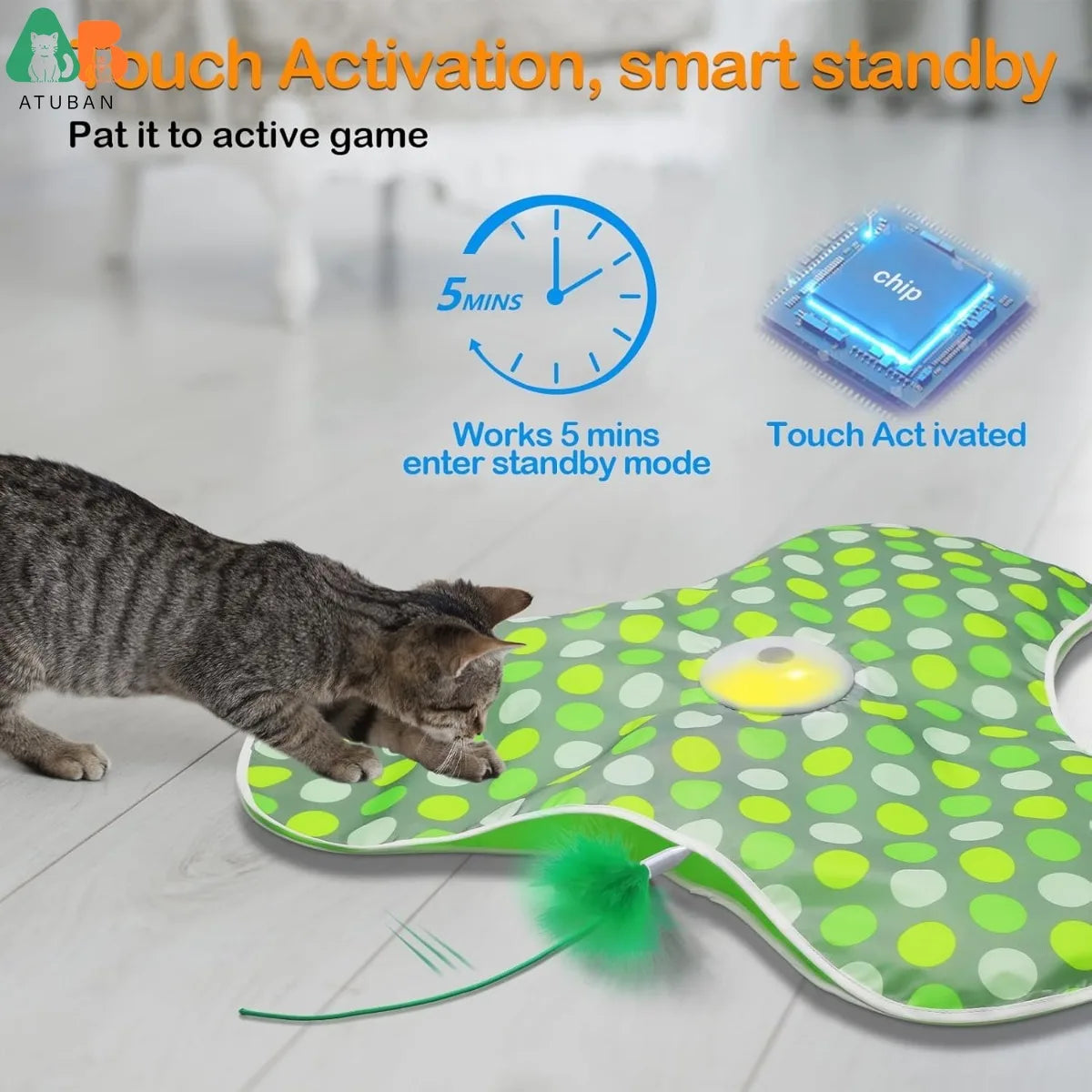 Interactive Cat Toys Rechargeable,Moving Concealed Feathers,Real Mouse