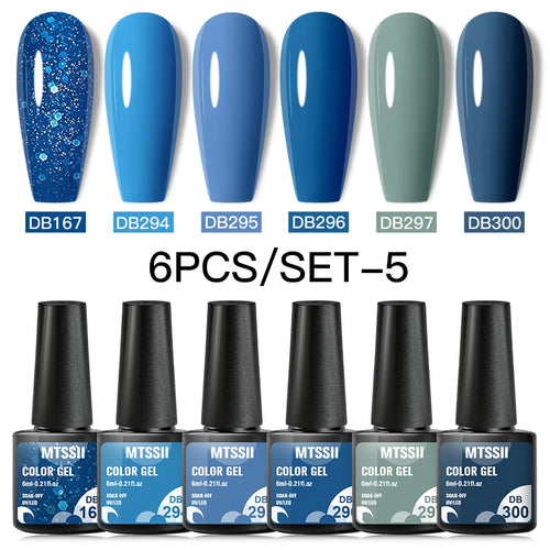 6PCS/SET Color Nail Gel Polish Set Kits  Base Top Coat  Varnish Soak