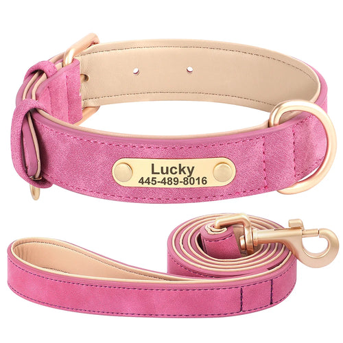 Personalized Dog Collar Leash PU Leather Dog Collars Pet Walking Lead