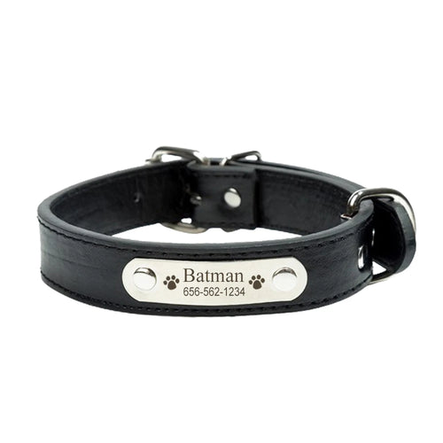 Personalized PU Leather Dog Collar Durable Adjustable Engrave Name ID