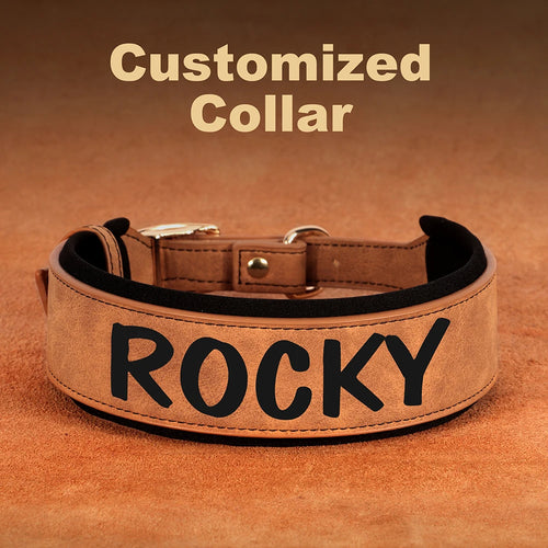 Personalized PU Leather Dog Collar Necklace Wide Padded Pet ID Collars