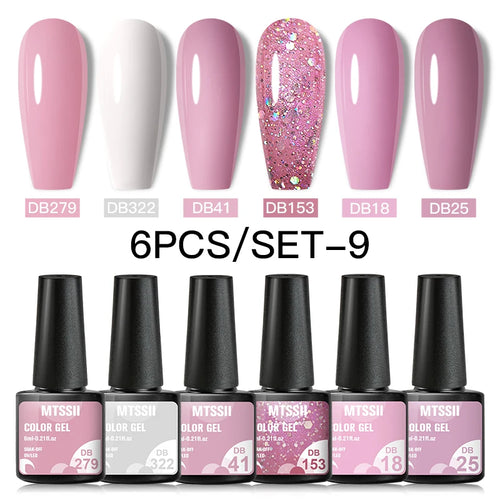 6PCS/SET Color Nail Gel Polish Set Kits  Base Top Coat  Varnish Soak