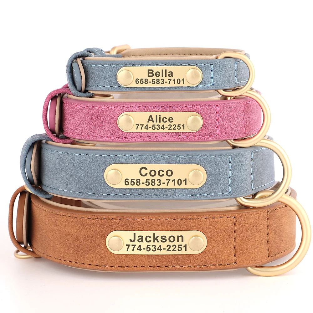 Personalized Dog Collar Custom PU Leather Dog Collars Free Engraved