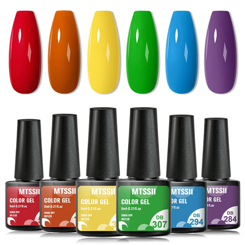 6PCS/SET Color Nail Gel Polish Set Kits  Base Top Coat  Varnish Soak