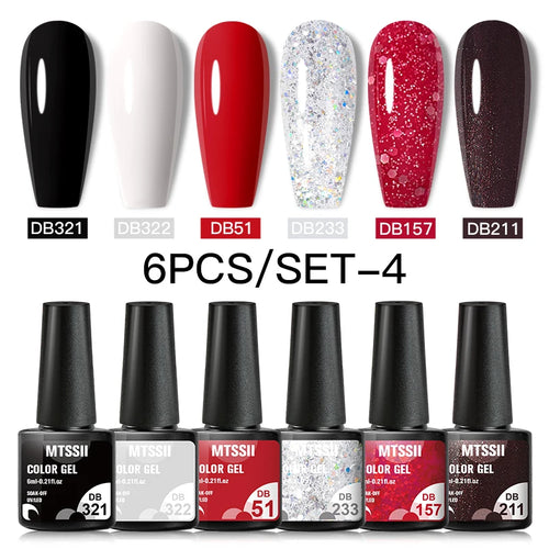 6PCS/SET Color Nail Gel Polish Set Kits  Base Top Coat  Varnish Soak