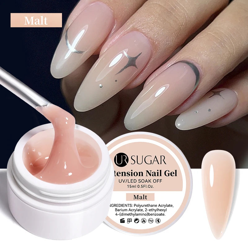 UR SUGAR 15ml Extension Nail Gel Polish Nails Finger Form Clear Nude