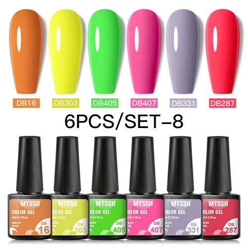 6PCS/SET Color Nail Gel Polish Set Kits  Base Top Coat  Varnish Soak