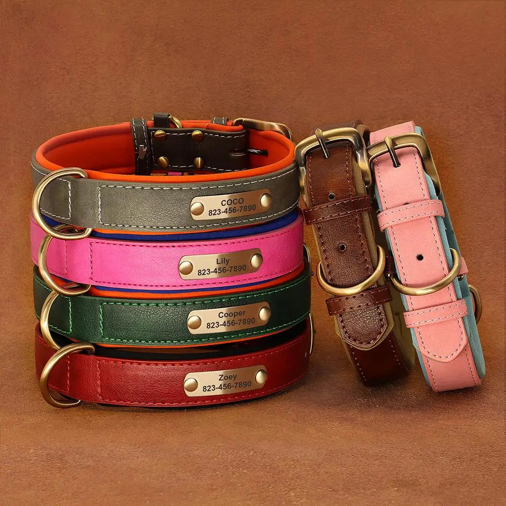 Personalized Dog Collar Custom PU Leather Dog Collars Free Engraved