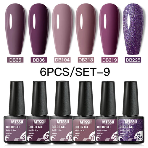 6PCS/SET Color Nail Gel Polish Set Kits  Base Top Coat  Varnish Soak