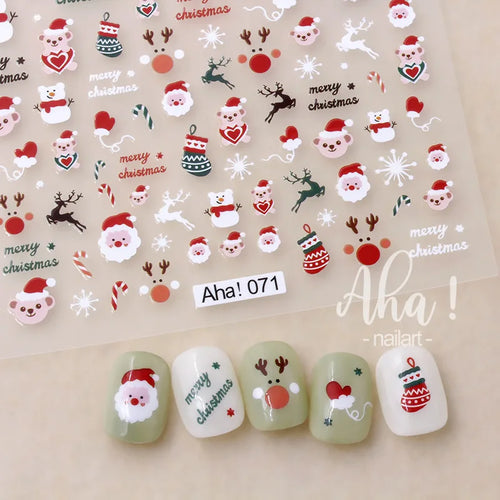 1PC Christmas Santa Claus Elk Nail Art Stickers 3D Snowflake New Year