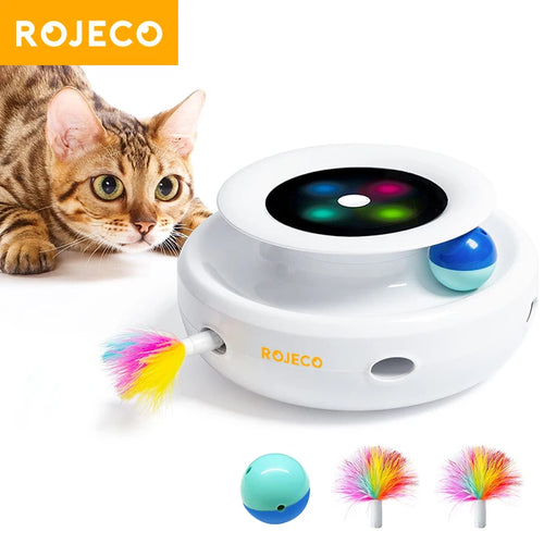 ROJECO 2 in 1 Smart Cat Toys Automatic Feather Fun Ball Toy Set For