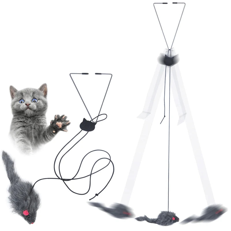 Interactive Cat Toy Hanging Clip Door Plush Mouse Self-hi Hanging Door