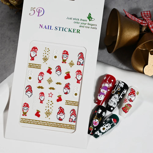 1PC Christmas Santa Claus Elk Nail Art Stickers 3D Snowflake New Year