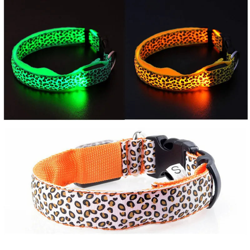 Pet LED Luminous Collar for Dog Adjustable Leopard Glow Cat Collar