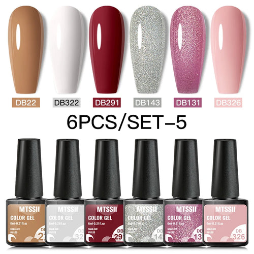 6PCS/SET Color Nail Gel Polish Set Kits  Base Top Coat  Varnish Soak