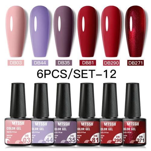 6PCS/SET Color Nail Gel Polish Set Kits  Base Top Coat  Varnish Soak