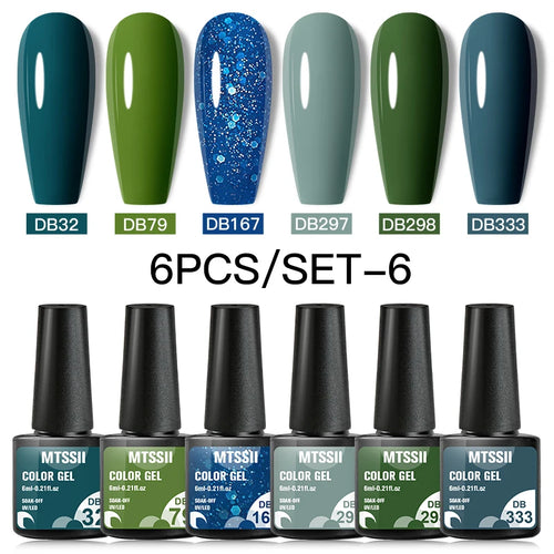 6PCS/SET Color Nail Gel Polish Set Kits  Base Top Coat  Varnish Soak