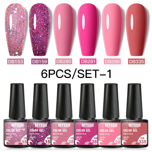 6PCS/SET Color Nail Gel Polish Set Kits  Base Top Coat  Varnish Soak