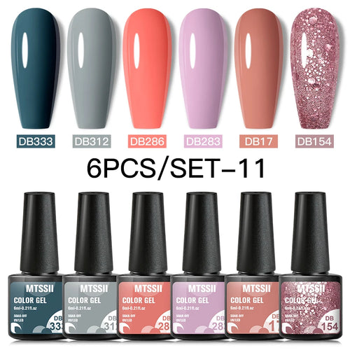 6PCS/SET Color Nail Gel Polish Set Kits  Base Top Coat  Varnish Soak