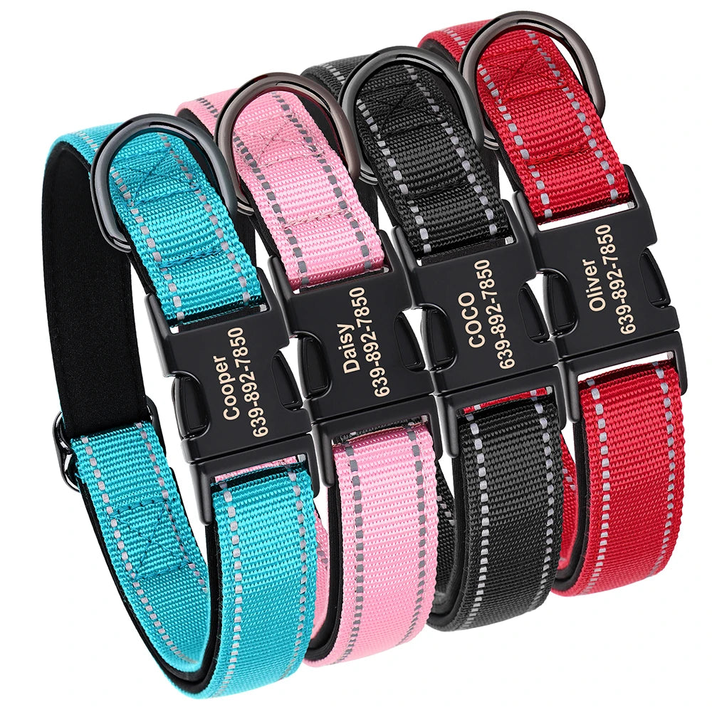 Reflective Personalized Dog Collar Engrave ID Nylon Collars Soft