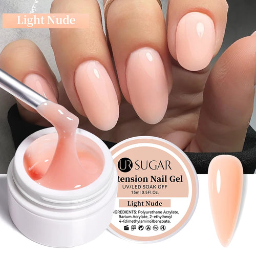 UR SUGAR 15ml Extension Nail Gel Polish Nails Finger Form Clear Nude